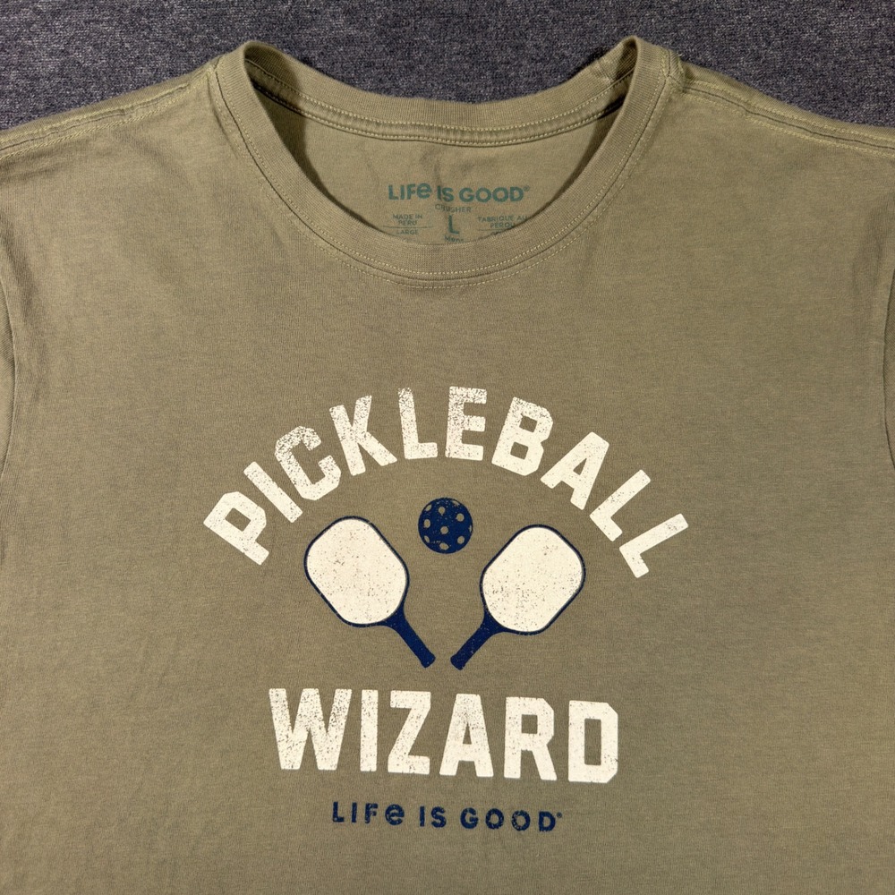 Life Is Good‎ T-Shirt Mens L Green Pickleball Wizard Crusher Cotton Graphic Tee